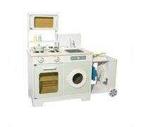 Gralara Play Fridge Cooktop Sink Set Realistic Simulation Sound and Illuminated Kitchenette Toy Multi-Functional Wooden Toy Kitchen