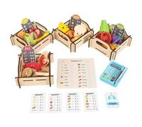 Gralara Pretend Supermarket Tabletop Wooden Grocery Store Interactive Grocery Store Playset for Young Children, Preschool