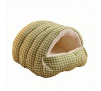 Gralara Quilted Pet Burrow Bed, Green, 30x30x20cm | Checked material Exterior, Cat Bed with Tunnel, Cat Tunnel Nest