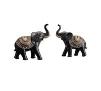 Gralara Resin Elephant Figurines Geometric Elephant Statue Set 2 Pieces Shiny Finish Animal Ornaments for Shelf Desk Home Office Decor, Black