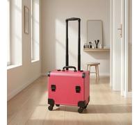 Gralara Rolling Makeup Case Professional Makeup Case with Wheels Travel Organizer for Beauty Salons, Style to 5, Pink, Pink Leather