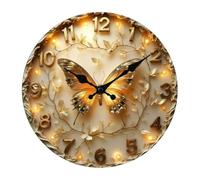 Gralara Silent Analog Round Wooden Butterfly Wall Clock with Creative Design And Decorative Function, Suitable for Bedroom, Living Room, Office Decoration M, Multi, 20cm
