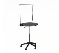 Gralara Stable Hydraulic Animal Workstation, Black Top With | Sturdy Metal Frame, Round Grooming Table with Arm, Heavy-Duty, for Home, Dog Owners