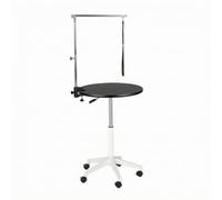 Gralara Stable Hydraulic Animal Workstation, Black Top With White Base | Sturdy Metal Frame, Round Grooming Table with Arm, Heavy-Duty, for Home, Dog Owners