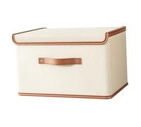 Gralara Storage Bin with Lid Cloth Storage Basket Collapsible Box with Handle Container Dog Toys Organizer for Clothing Home Pantry, Beige 50x35x31cm