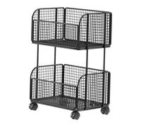 Gralara Under Desk Storage Cart, File Organizer, Wheeled Iron Mesh Storage Box, Easy to Move, Function for Books and Magazines, Suitable for C, Black Two Layer