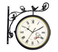 Gralara Vintage Metal Dual-Faced Wall Clock for Home and Garden Decor, Black, 31x31cm