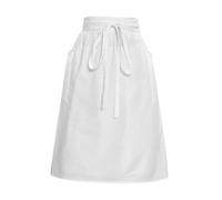 Gralara White Long Apron, Simple, Solid Color, Ruffled Waist Apron, Unisex, for Waitresses And Chefs