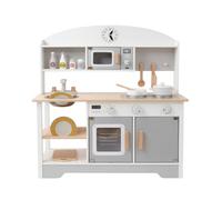Gralara Wooden Play Kitchen Child-Friendly Kitchen Pretend Play Set with Oven Realistic for Kids, Children, Playroom, Daycare, Bedroom , Japanese Grey White Kitchen
