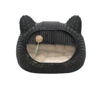 Gralara Woven Furry Hideaway Padded Cat Bed with Toy Rope Pet Bed with Cushion for Kittens, Bedroom, Black, Large 59 40 38CM