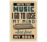 Graman Metal Tin Retro Sign- Harmonica Into The Music I Go To Lose My MInd Print Wall Art Metal Poster Decor Vintage Aluminum Sign for Home and Bar Wall Art Decor 8x12 Inch