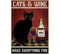 Graman New Metal Tin Sign Cats & Wine Make Everything Fine Poster Vintage Metal Tin Sign for Men Women,Wall Decor for Bars,Restaurants,Cafes Pubs,8x12 inch