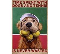 graman Retro Metal Aluminium Tin Sign Time Spent With Dogs And Tennis Is Never Wasted,Vintage Metal Tin Sign for Men Women,Wall Decor for Bars,Restaurants,Cafes Pubs,12x8 Inch