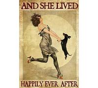 Graman Vintage Metal Tin Sign Cat Lovers Poster, and She Lived Happily Ever After Home Living Decor Art, Gift for Cat Lovers, Cat Lady Vintage Cat Wall Art Print Poster Metal Tin Sign 8X12-Inch