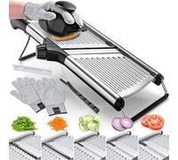 Gramercy Kitchen Co. Adjustable Stainless Steel Mandoline Food Slicer - Comes with One Pair Cut-Resistant Gloves || Vegetable Onion Potato Chip French Fry Julienne Slicer