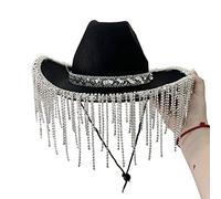 Gramigg Cowgirl Hat Bride Wedding Photo Costume Props Outdoor Wedding Woman Girl Hat With Dangle Rhinestone Fringe Cowboy Hats For Woman Western Felt Cowboy Hats For Men Black White Men Western