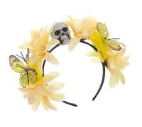 Gramigg Day Of The Dead Flower Headband Butterfly Skull Hairband Halloween Cosplay Headwear Floral Headpiece Hair Accessories