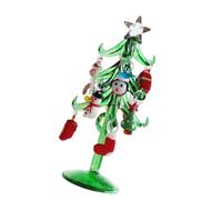 Gramigg Festive Multicolor Glass Christmas Tree Sculpture With Hanging Ornaments 15cm Tabletop Holiday Decor Miniature Colored Glass Christmas Tree