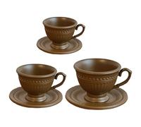Gramigg French Styles Miniature Coffee Cup And Saucers Set 3Pcs Metal Teaset For Doll House Collection Enhancement Scene Decors Doll House Accessories