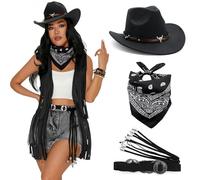 Gramigg Ladies Western Cowgirl Cosplay Halloween Decorative Belt Scarf Multi Layer Cowgirl Outfit With Hat And Accessories