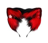 Gramigg Punk Ears Shape Headband With Flower Decors Hair Hoop Adult Cosplay Live Broadcast Easter Party Headpiece