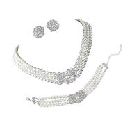 Gramigg Victorian Styles Necklace Earrings Set Featuring Simulated Pearls And Cubic Zirconia For Elegant Occasions Austrian Crystal Earrings