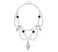 Gramigg Vintage Designs Exaggerated Twisted Snake Rose Necklace Multilayer Clavicle Chain Female Simulated Pearls Jewelry Multilayer Collarbone Chain Adjustable Necklace