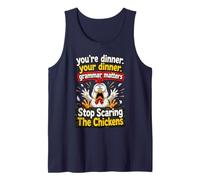 Grammar Matters Stop Scaring The Chickens Funny Teacher Joke Tank Top