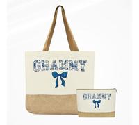 Grammy Gifts, Grammy Birthday Gifts, Grammies Tote Bag, Christmas Retirement Appreciation Gift for Women Grammies Nana Grandma, Reusable Blue Bow Floral Tote Bag and Makeup Bags for Beach Travel