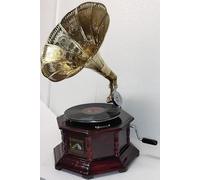 Gramophone Player Original 8SD - Brown Wood & Brass - Antique Style - 78 RPM Record Compatibility - Manual Operation - Disc Connectivity - MP3 Player Compatible