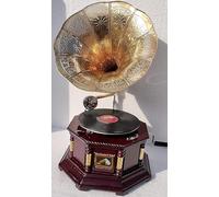 Gramophone Player Original/Working Gramophone Record Player BP - Brown and Golden Wood and Brass - 78 RPM Record Support - Manual (Spring-driven) - RCA Connectivity - Ideal for Home Decor