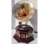 Gramophone Player Original/Working Gramophone Record Player BP - Brown and Golden Wood and Brass - 78 RPM Record Support - Ideal for Home Decor