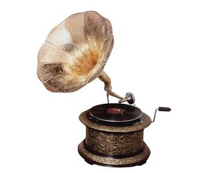 Gramophone Replica Player 78 rpm Round Embossed phonograph Brass Horn