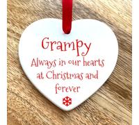 Grampy Always in our hearts at Christmas and Forever Memory Plaque Heart Christmas Bauble Memorial Xmas Tree Decoration (Red - Ceramic)