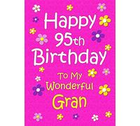 Gran 95th Birthday Card (Pink) - Gift Idea Greeting Blank Inside Envelope Included UK