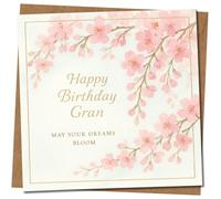 Gran Birthday Card - Cherry Blossom Square Greeting Card, 145mm x 145mm - Happy Birthday Gran - May Your Dreams Bloom - Elegant Floral Design, Includes Kraft Envelope