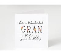 Gran Birthday Card, For a Wonderful Gran with Love on your Birthday, Greeting Card for Gran Spring Rose Letters