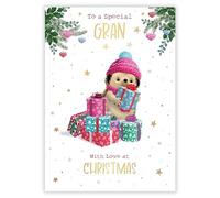 Gran Christmas Card - Special Gran - Hedgehog and Stars - Artistic Festive Design - Special Finish - Made in the UK - Eco-Friendly
