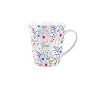 Gran Gift Mug - Blue and Purple Floral Design Small Latte Mug - Ceramic White Tea/Coffee Present Gift