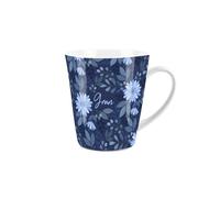 Gran Gift Mug - Dark Blue Flowers Design Small Latte Mug - Ceramic White Tea/Coffee Present Gift