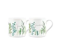 Gran & Grandad Mug Set - Ferns & Greenery Garden Themed Gifts for Grandparents Bone China Mugs Set of 2 - Tea/Coffee Hot Drinks Cups Present