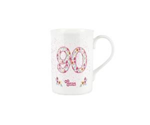 Gran Pink Floral Ages Mug - 90th Birthday Gifts Bone China Coffee/Tea Mug