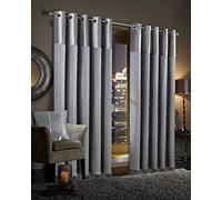 Gran Reno Crushed Velvet Curtains PAIR Faux Silk Fully Lined Eyelet Ring Top Curtains (Silver Grey, 46" Width x 72" Depth)
