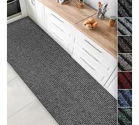 Granada Kitchen Runner, Floor Mat for Kitchen and Hallway, Modern Non-slip Carpet Runner Rug Mat with Ribbed Structure, Absorbent Pile (Grey, 80 x 600 cm)