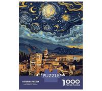 Granada Spain Night Sky Art 1000 Piece Jigsaw Puzzle, Continental Street Poster, Screen-Free Fun, Interlocking Paper Pieces, Travel Gift for Home Décor Fans, 52x38cm/1000pcs
