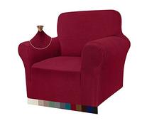 Granbest High Stretch Armchair Covers Super Soft Chair Covers for Living Room Jacquard Sofa Cover for Dogs Non Slip Chair Slipcover with Arms Furniture Protector (1 Seater, Wine Red)