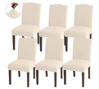 Granbest High Stretch Dining Chair Slipcovers, Universal Fit Jacquard Parson Dining Chair Covers, Removable Chair Protectors for Dining Room, Kitchen, Restaurant and Hotel (Set of 6, Beige)