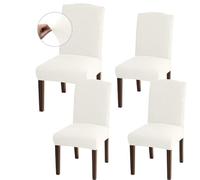 Granbest High Stretch Dining Chair Slipcovers, Universal Fit Jacquard Parson Dining Chair Covers, Removable Chair Protectors for Dining Room, Kitchen, Restaurant and Hotel (Set of 4, Ivory)