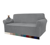 Granbest High Stretch Sofa Covers 4 Seater Soft Extra Large Couch Covers for Dogs Cats Jacquard Spandex Non Slip Sofa Slipcover Furniture Protector with Elastic Bottom (4 Seater, Light Gray)
