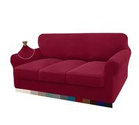 Granbest High Stretch Sofa Seat Cushion Cover Super Soft Couch Seat Cover Sofa Cushion Protector Jacquard Spandex Fabric with Elastic Bottom(3-Piece 3 seater, Wine Red)